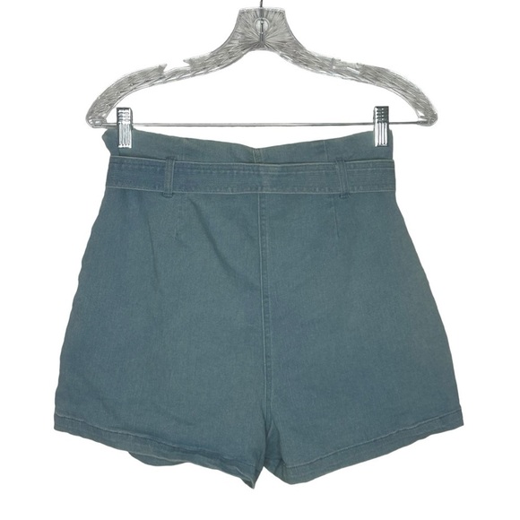 Mele & Pere Paper Bag Waist Tie Denim Shorts - Picture 3 of 14